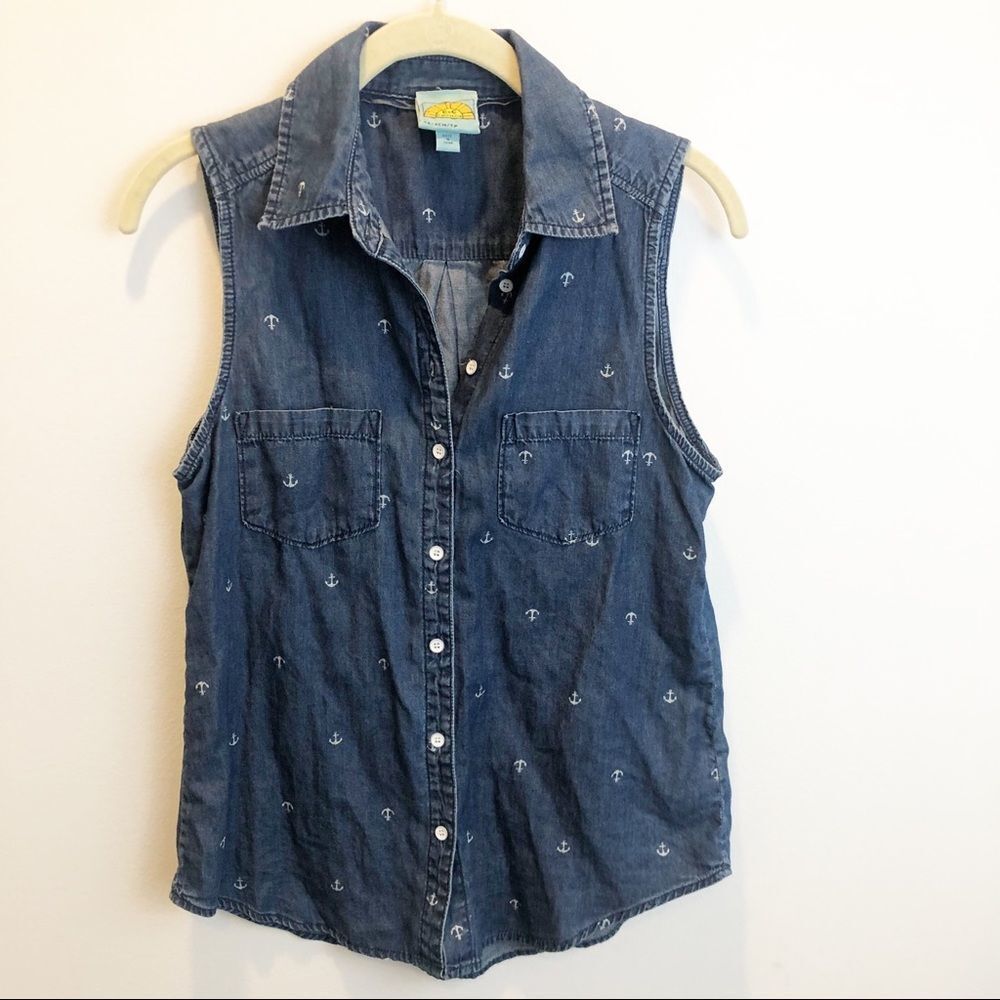 C&C California Anchor Denim Sleeveless Button Down Shirt XS